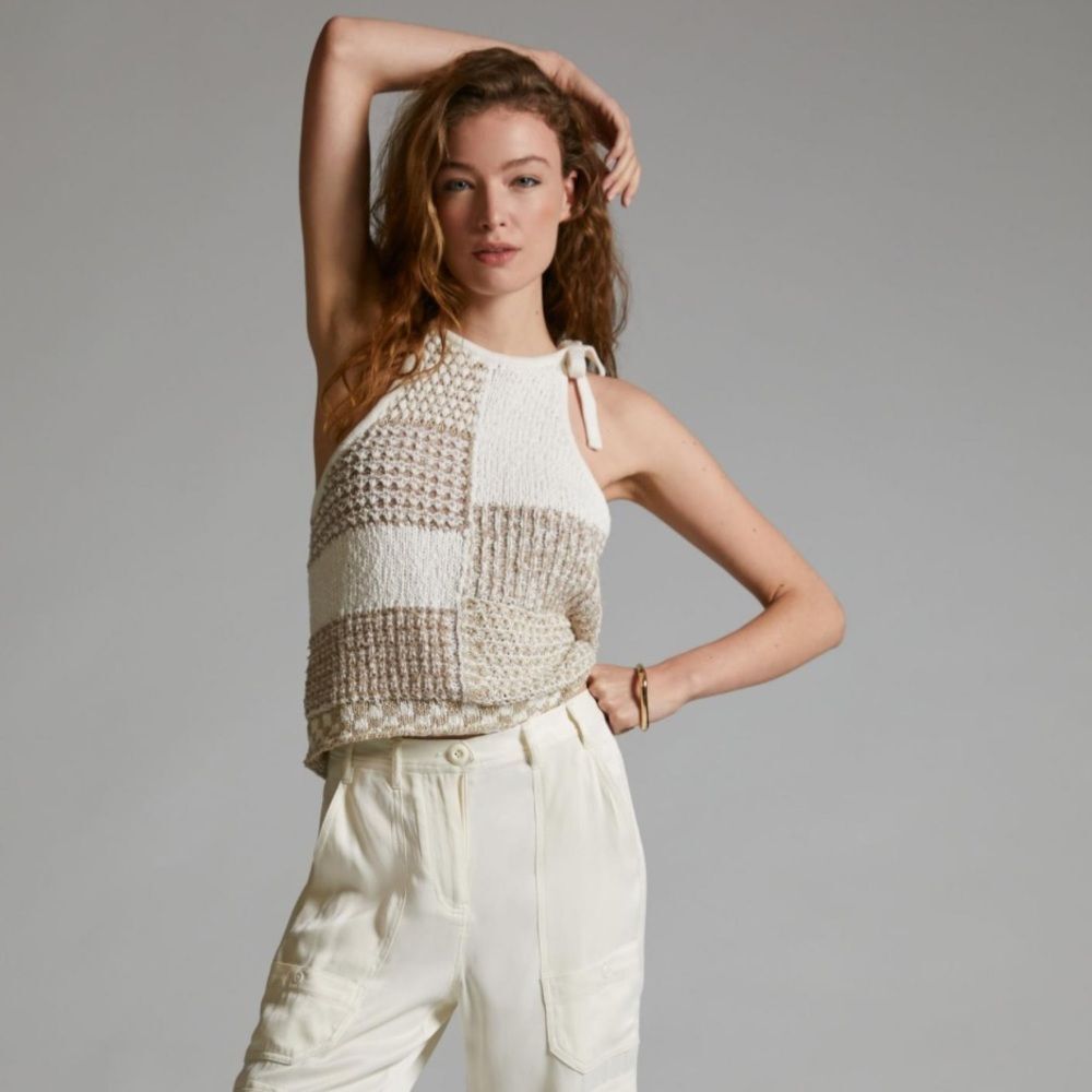 Anthropologie Elliotte Lurex Sweater Tank in Gold Combo S NWOT